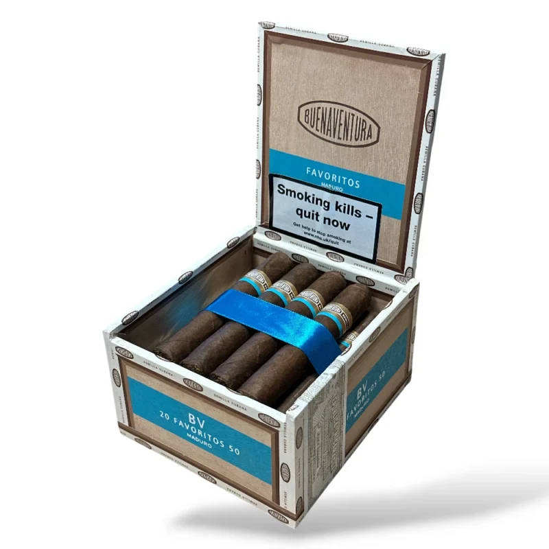Curivari Buenaventura Favoritos Blue Maduro Robusto Cigar Box Open