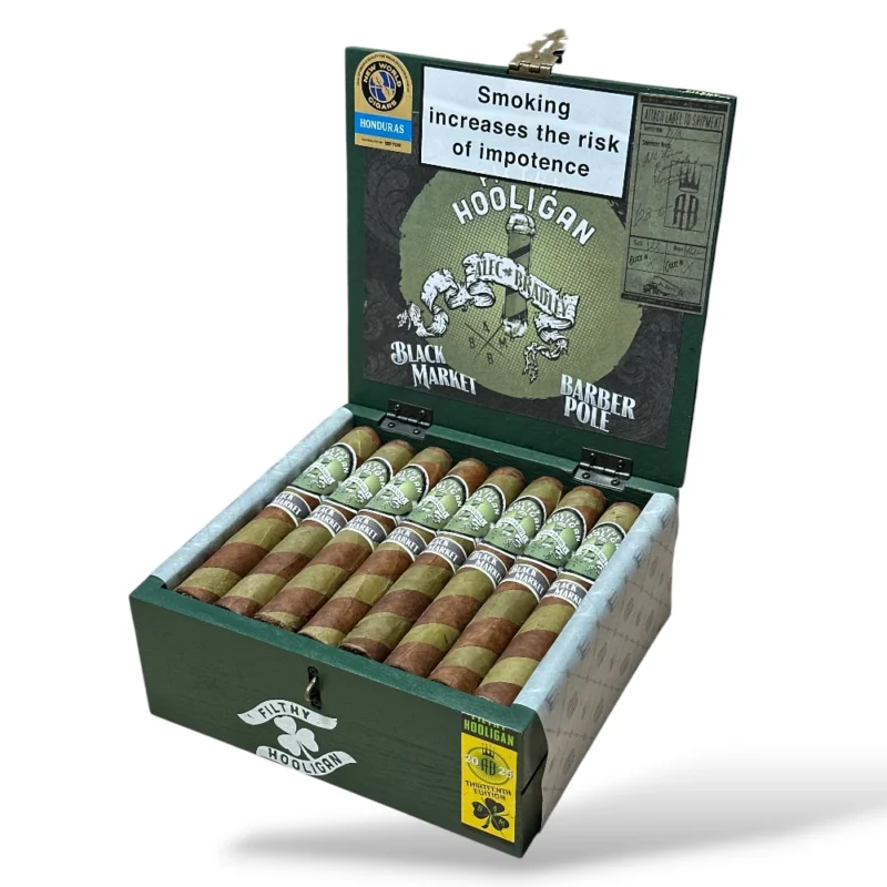 Alec Bradley Black Market Filthy Hooligan Barber Pole 2025 Toro Cigar Box Open