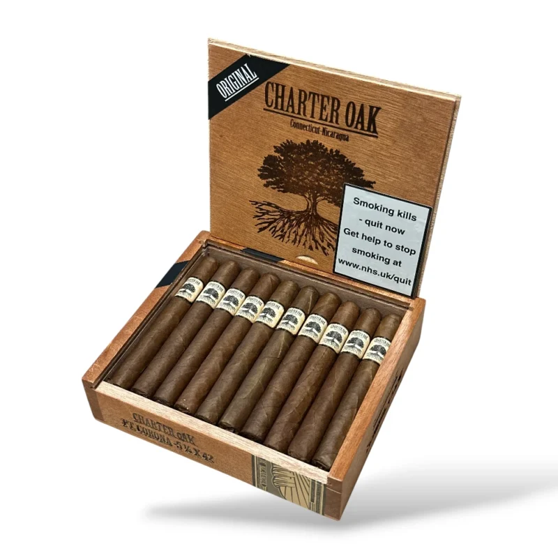 Foundation Charter Oak Original Petite Corona Cigar Box Open