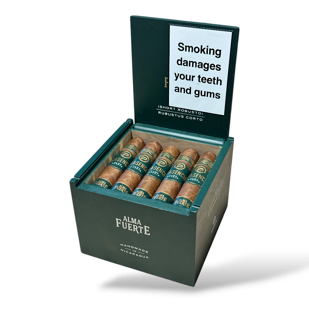 Plasencia Alma Fuerte Colorado Claro Short Robusto Cigar Box Open