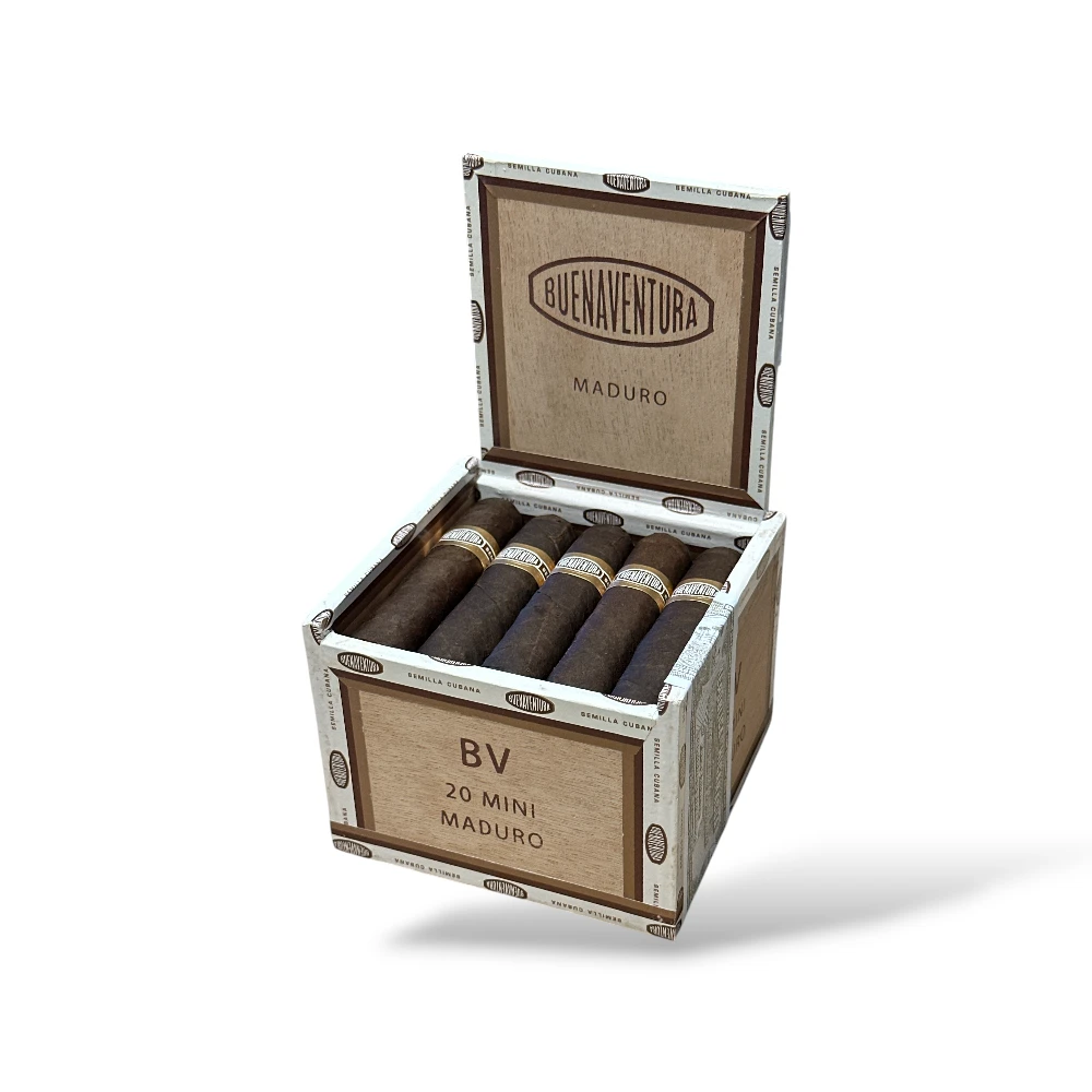 Curivari Buenaventura BV Maduro Mini Robusto Cigar Box Open