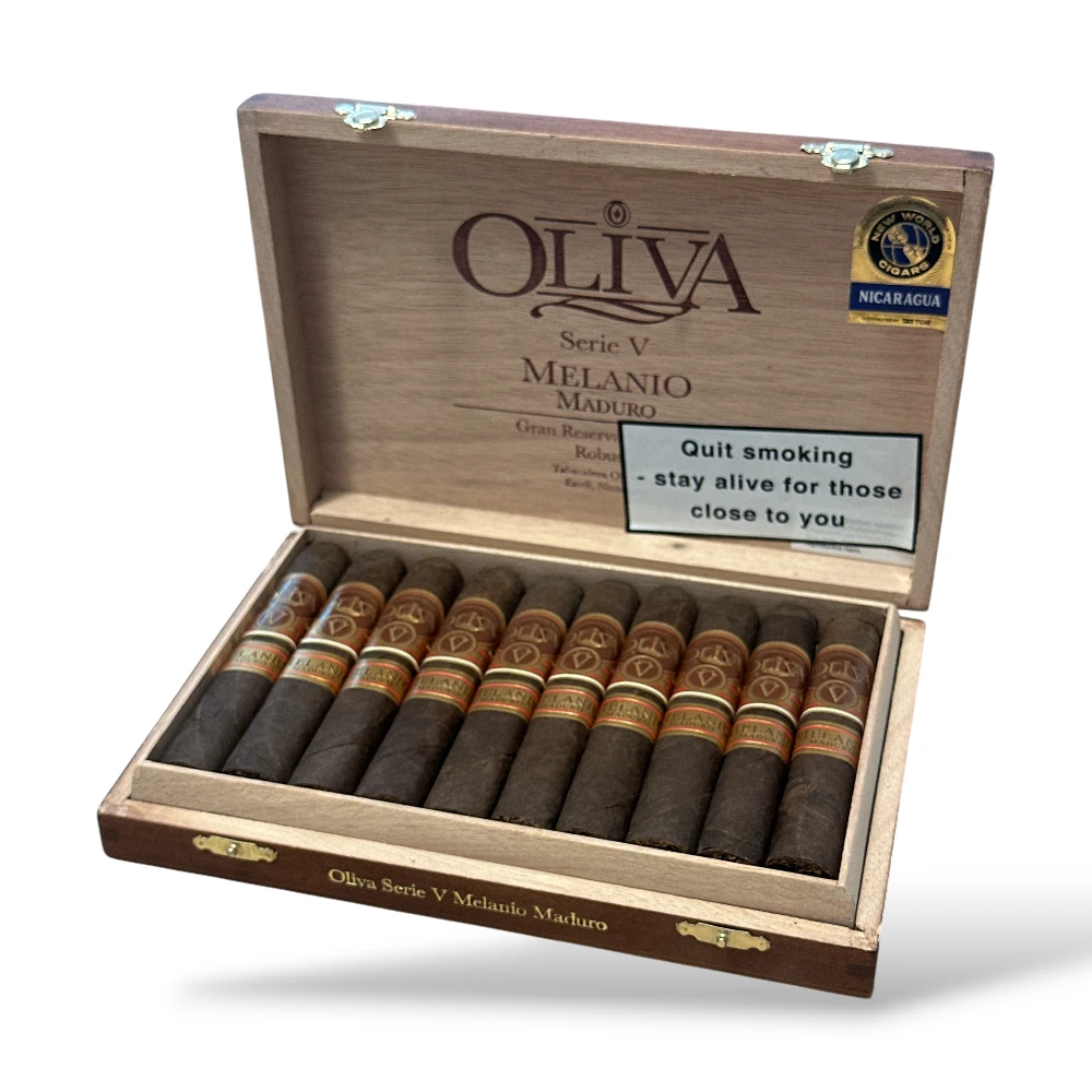 Oliva Serie V Melanio Gran Reserva Maduro Robusto Cigar Box Open