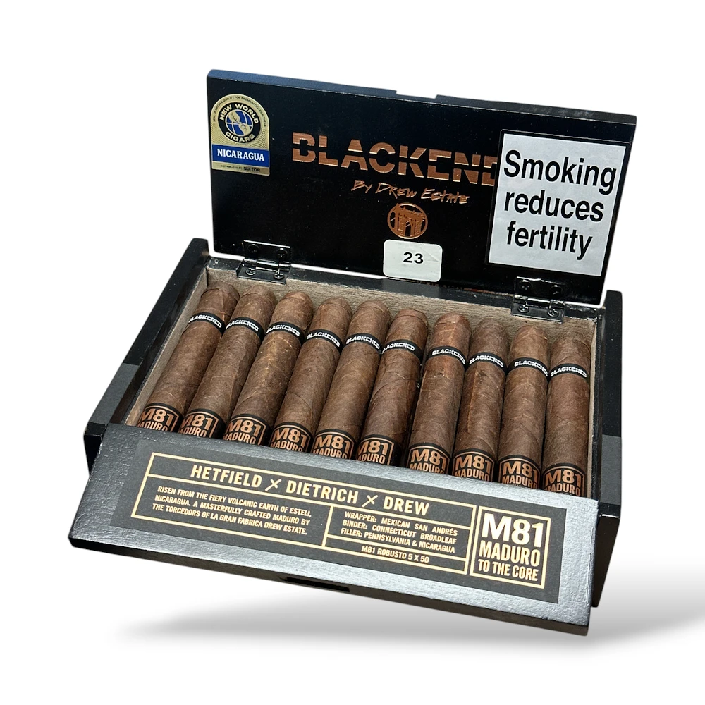 Drew Estate Blackened M81 Maduro Robusto Cigar Box Open